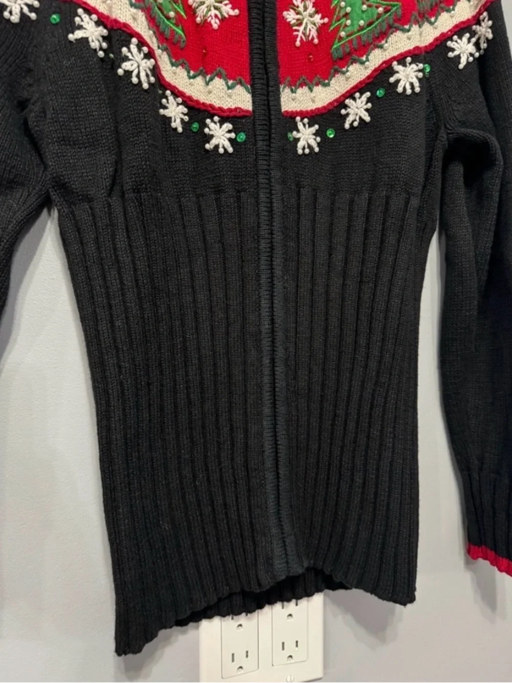 Women Red Holiday Christmas Snowflake & Tree Knit Cardigan ASO Halloween Movie